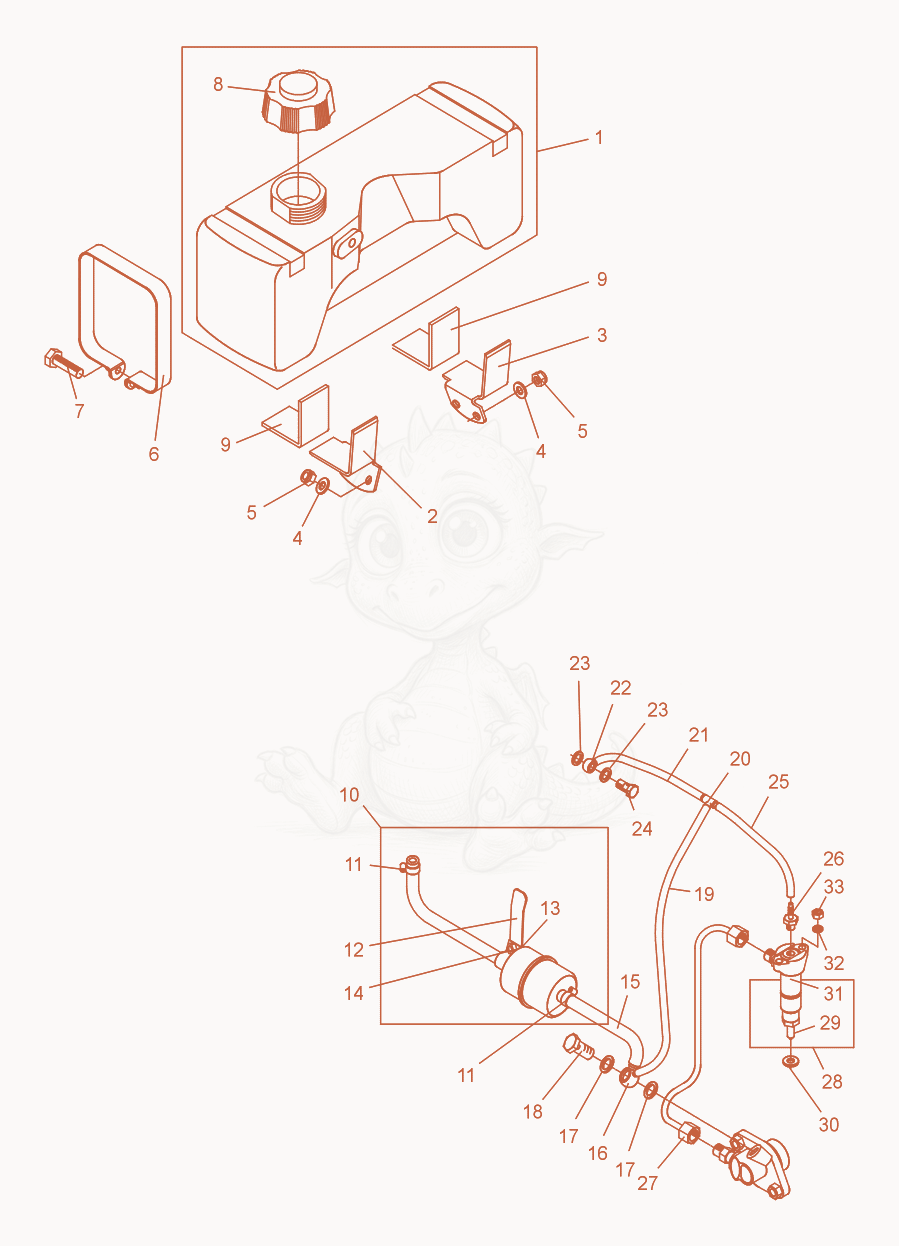 Exploded parts diagram of the Fuel Tank of a Wacker Neuson DPU2430F, with numbered balloons