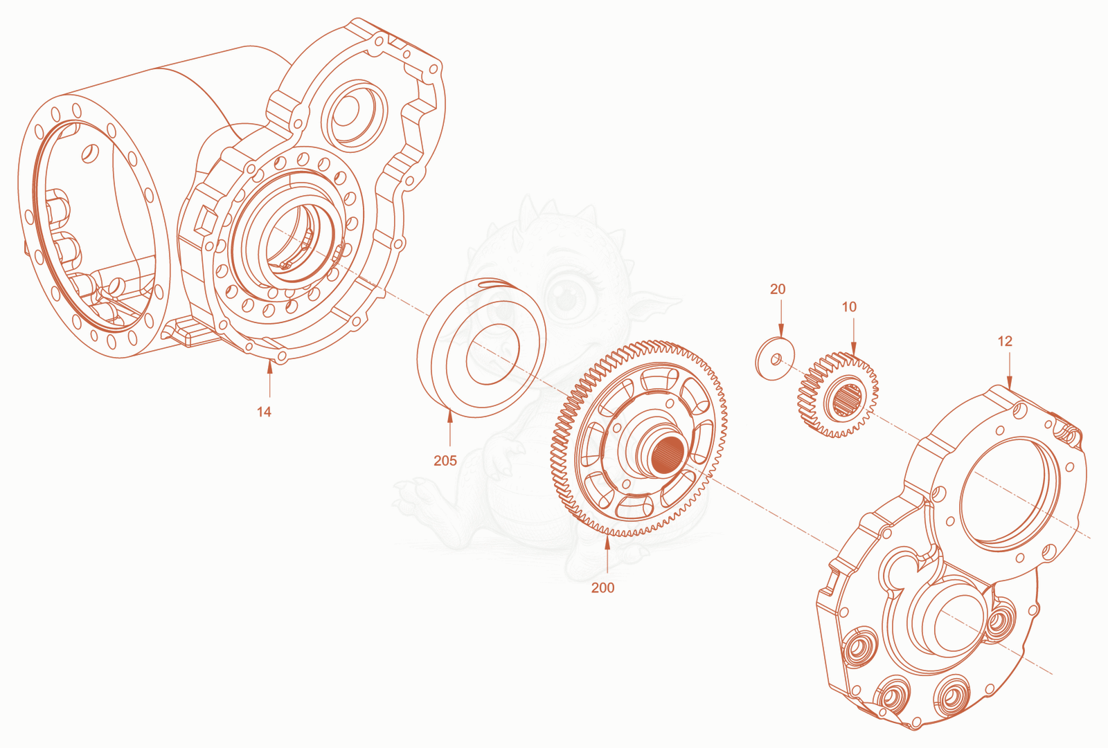 Exploded parts diagram of the planetary axle and suspension of a Wacker Neuson RC110PUSROPS, with numbered balloons