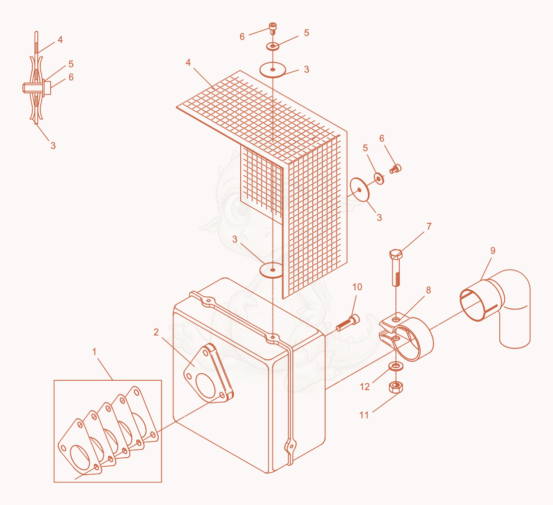 Exploded parts diagram of the Exhaust of a Wacker Neuson DPU4045H, with numbered balloons