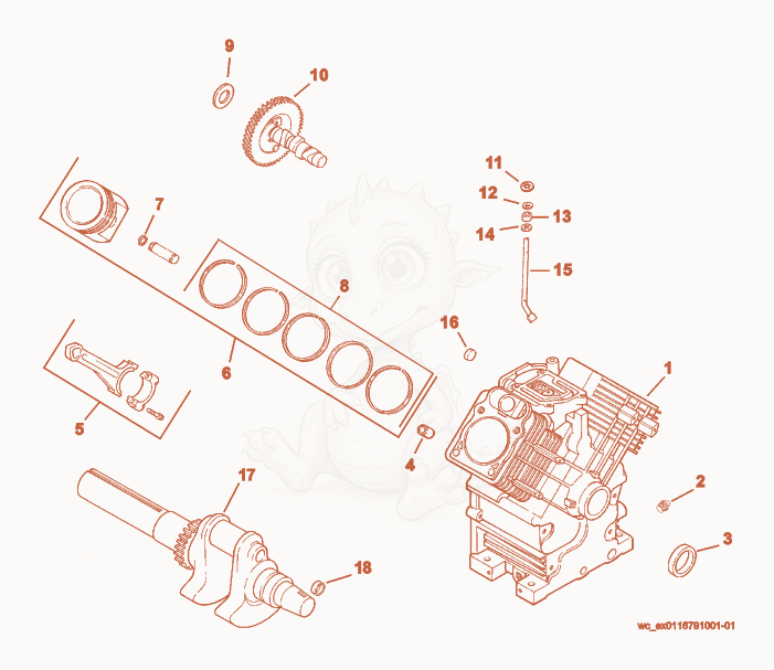 Exploded parts diagram of the Engine Block of a Wacker Neuson CRT36-23K-H, with numbered balloons