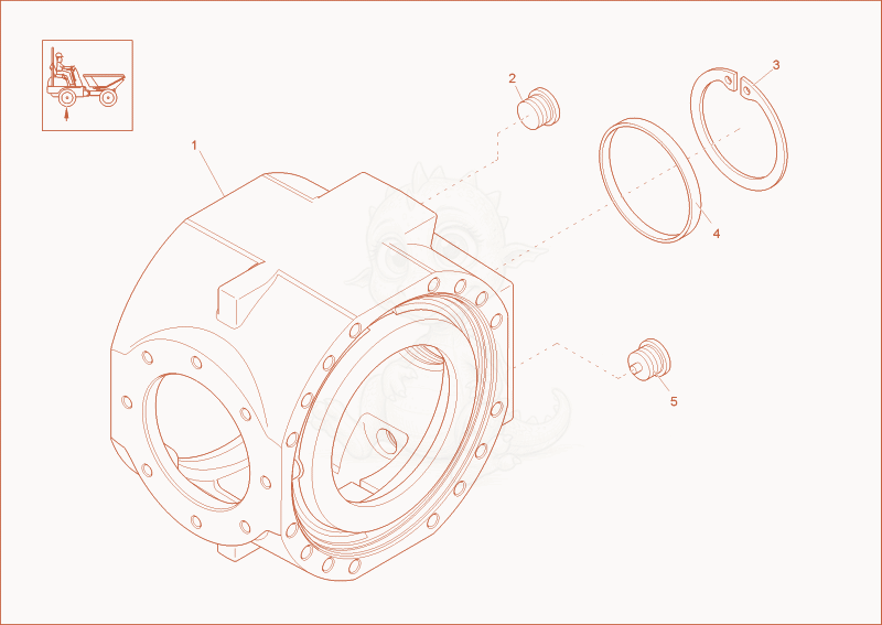 Exploded parts diagram of the housing of a Wacker Neuson 6001, with numbered balloons