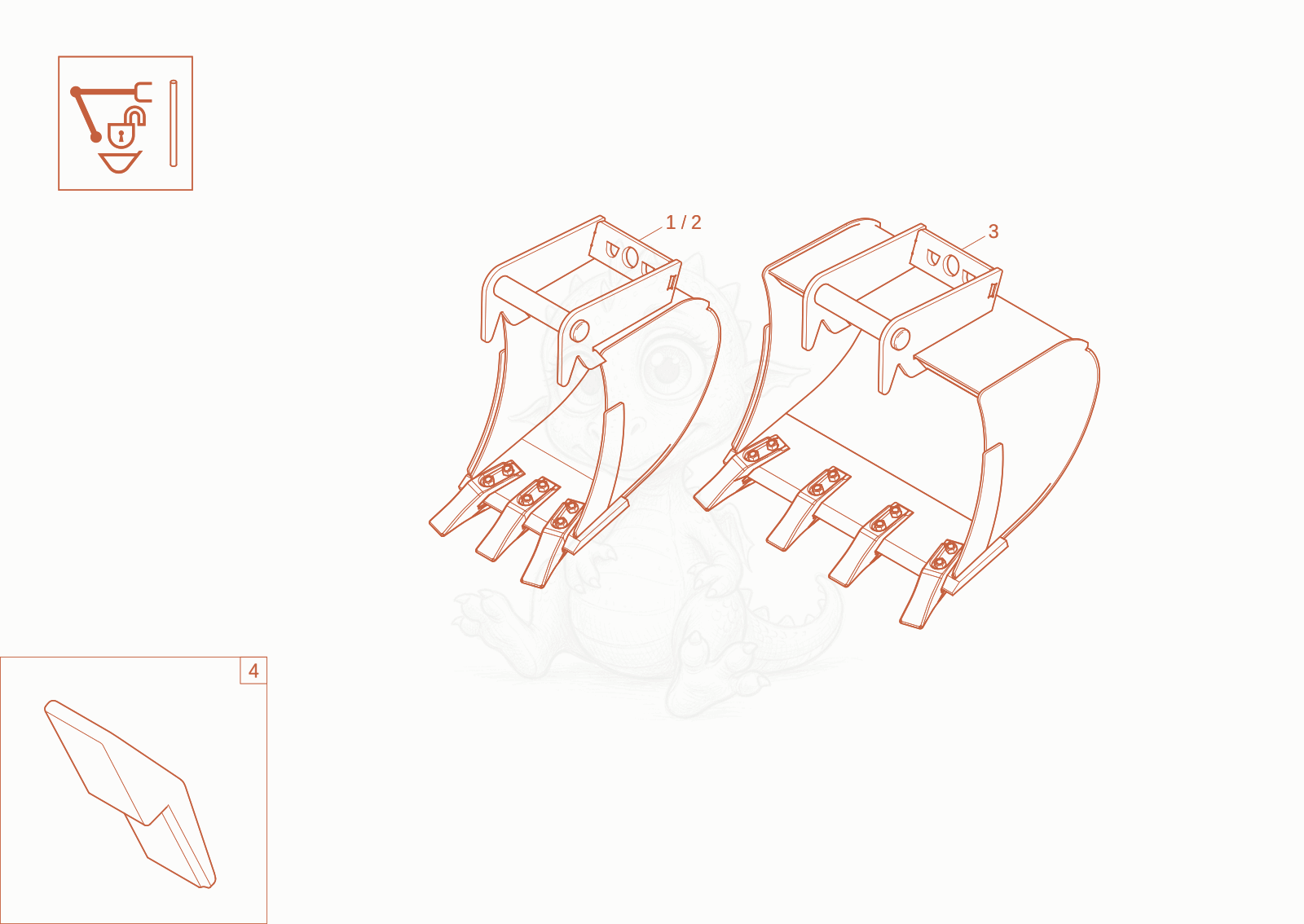Exploded parts diagram of the bucket QHS (option) of a Wacker Neuson 803-2, with numbered balloons