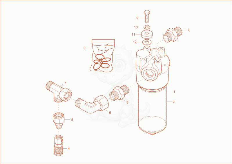 Exploded parts diagram of the HYDRAULIC OIL FILTER of a Wacker Neuson DV100, with numbered balloons