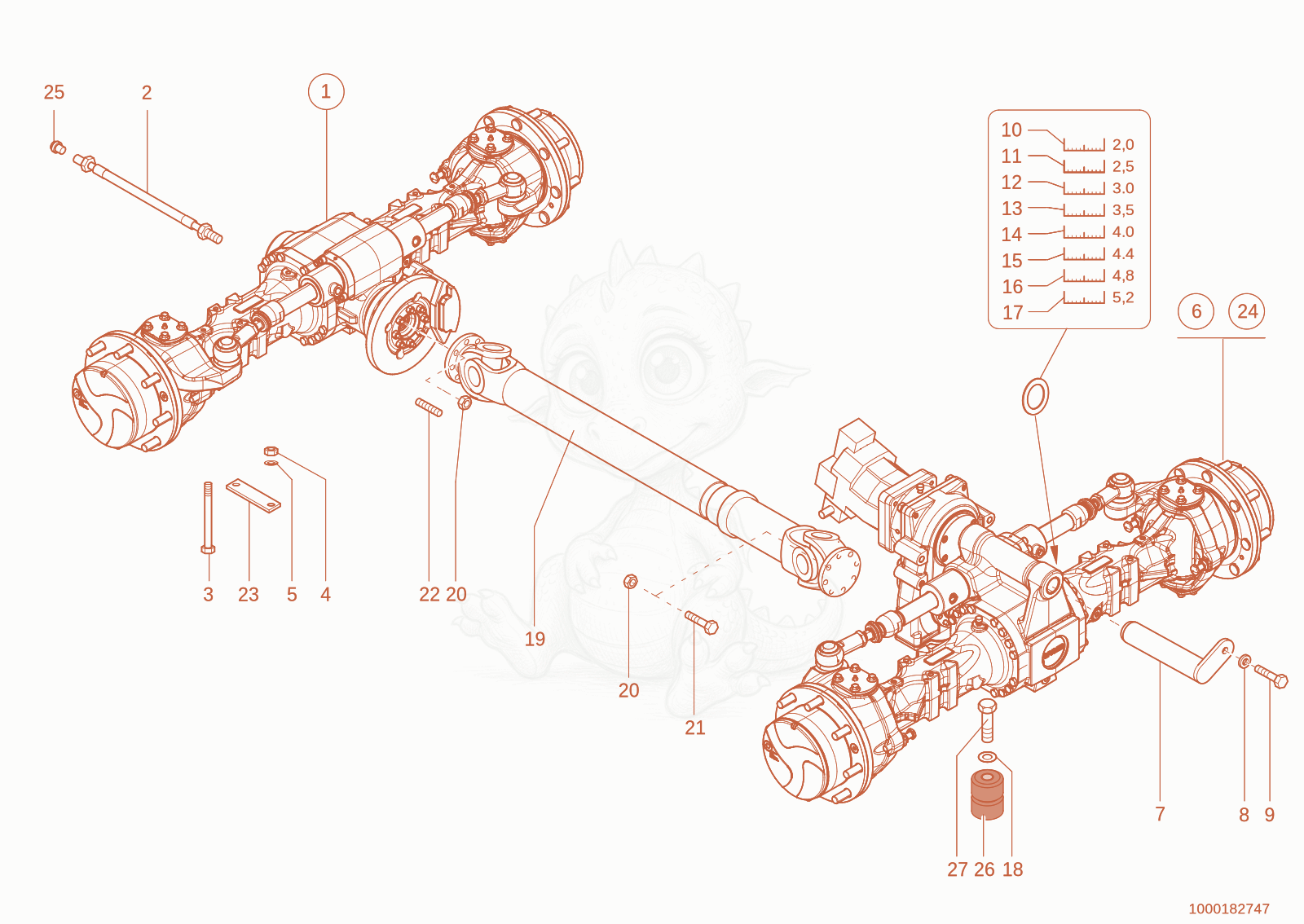 Exploded parts diagram of the Axle attachment of a Wacker Neuson 1150, with numbered balloons