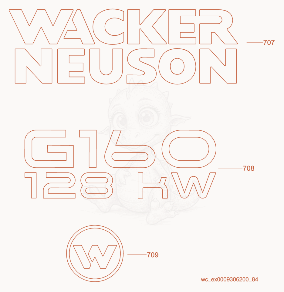 Exploded parts diagram of the Labels of a Wacker Neuson G160, with numbered balloons