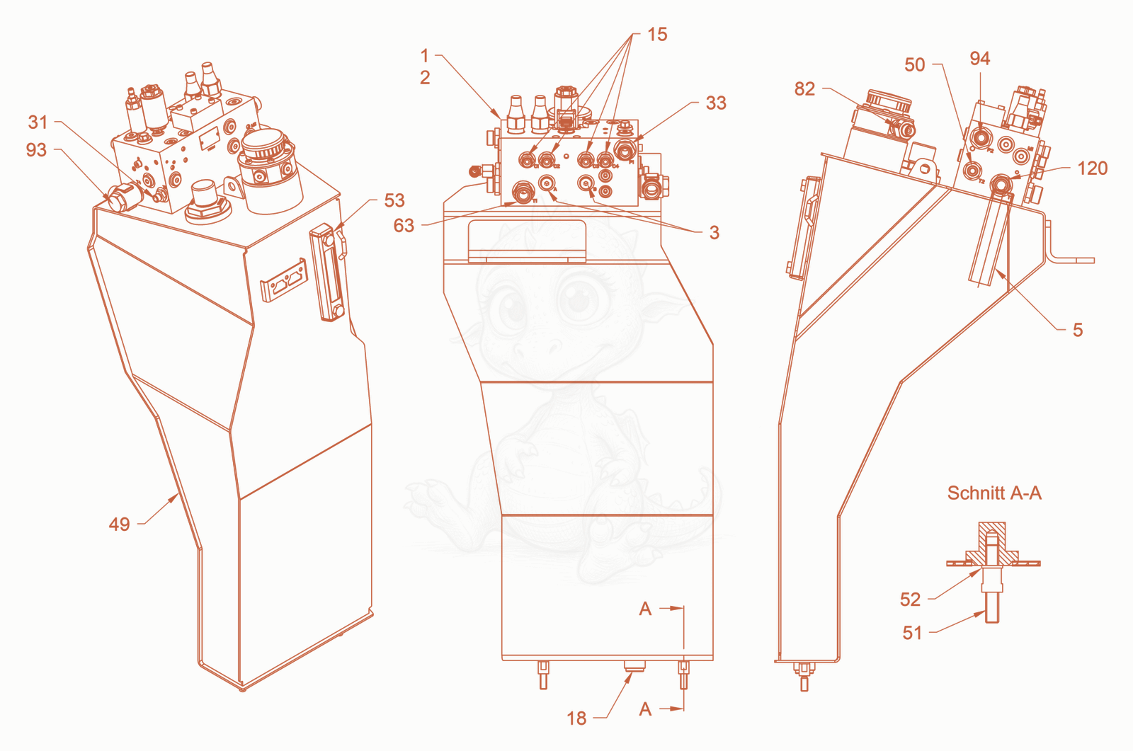 Exploded parts diagram of the hydraulic oil tank of a Wacker Neuson RD40-130CDPF, with numbered balloons