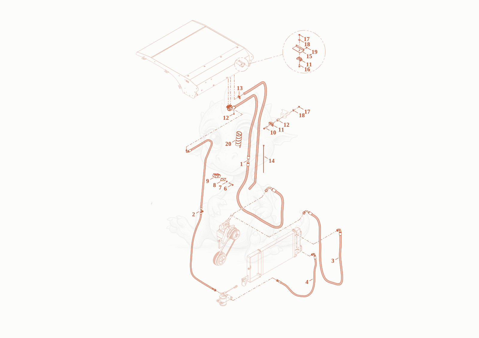 Exploded parts diagram of the Tubing of a Wacker Neuson WL60T4F, with numbered balloons