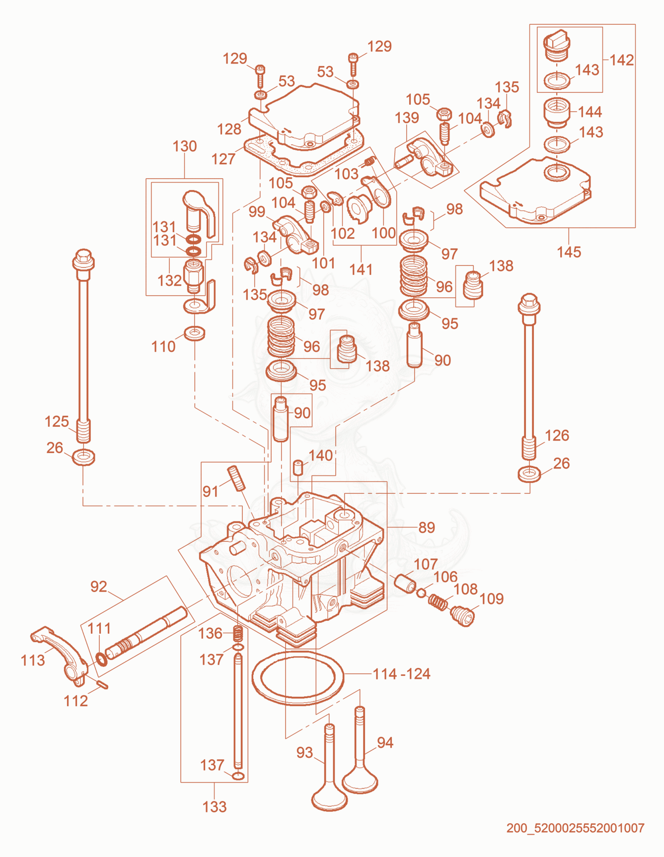 Exploded parts diagram of the Cylinder Head of a Wacker Neuson RD7HE, with numbered balloons