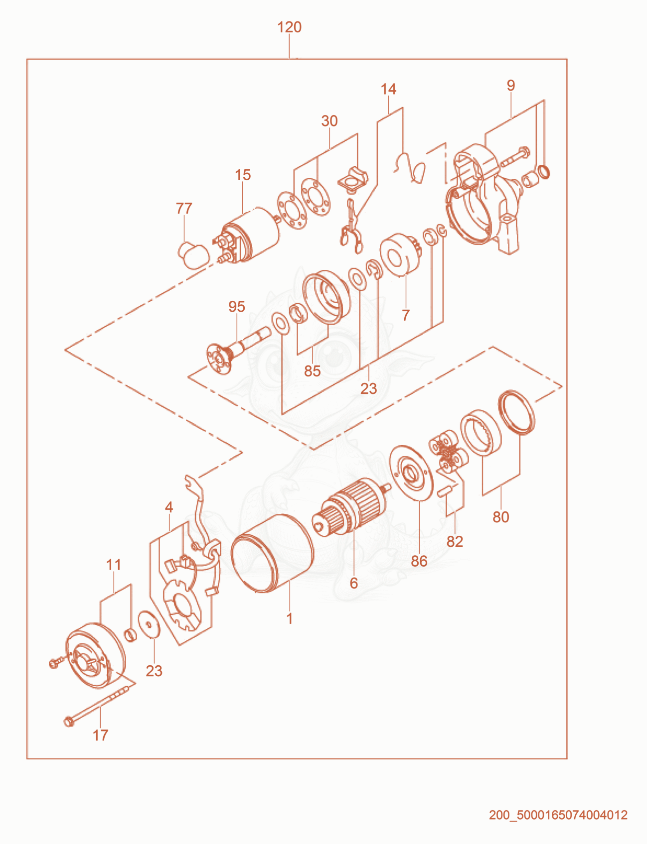 Exploded parts diagram of the Starter Motor of a Wacker Neuson CRT36-25, with numbered balloons