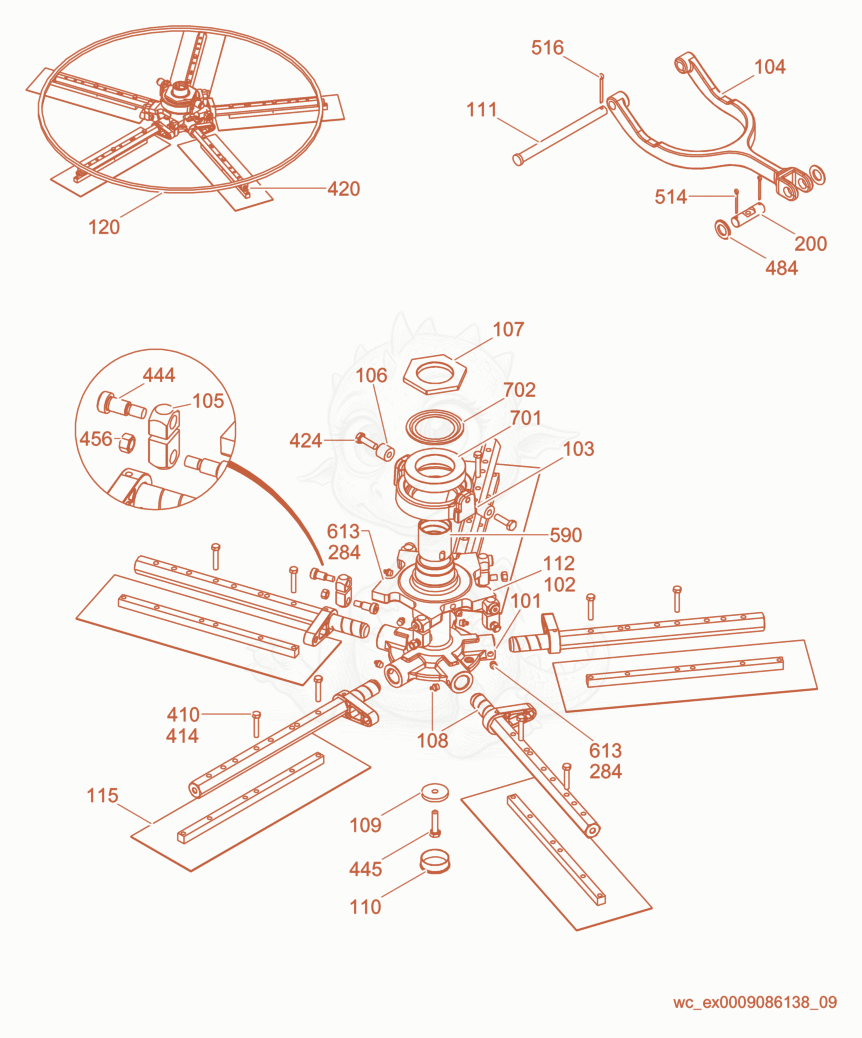 Exploded parts diagram of the Blade Mechanism of a Wacker Neuson CRT48-31V-H, with numbered balloons