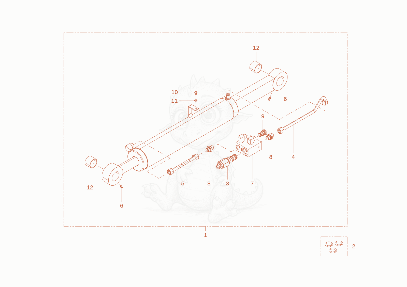 Exploded parts diagram of the tilt ram of a Wacker Neuson WL28(A01-01), with numbered balloons