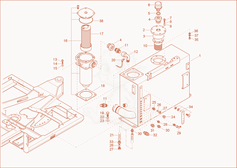 Exploded parts diagram of the hydraulic tank of a Wacker Neuson 6002RD, with numbered balloons