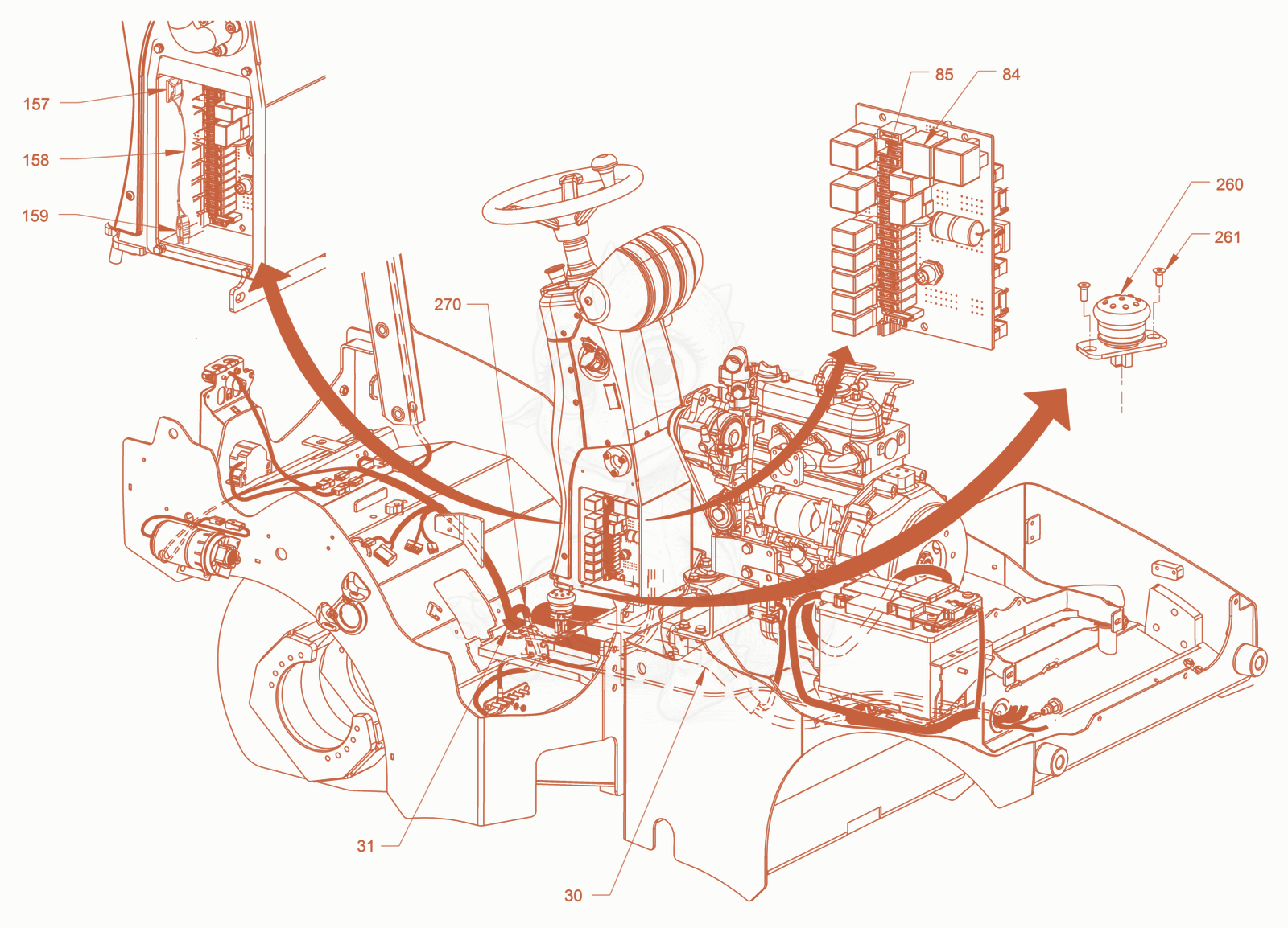 Exploded parts diagram of the electrical system of a Wacker Neuson RD18-100C3, with numbered balloons