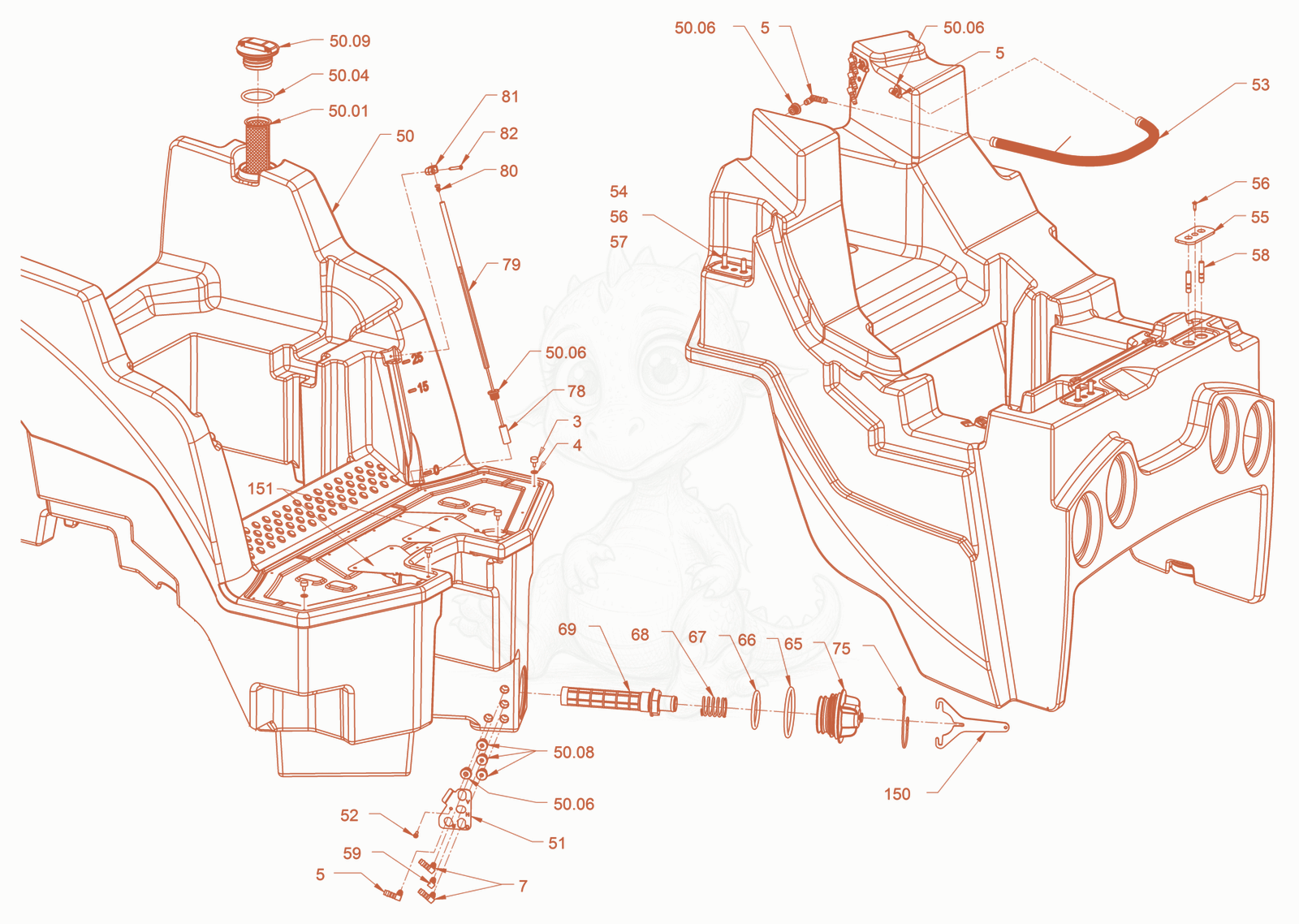 Exploded parts diagram of the sprinkling of a Wacker Neuson RD40-130C, with numbered balloons