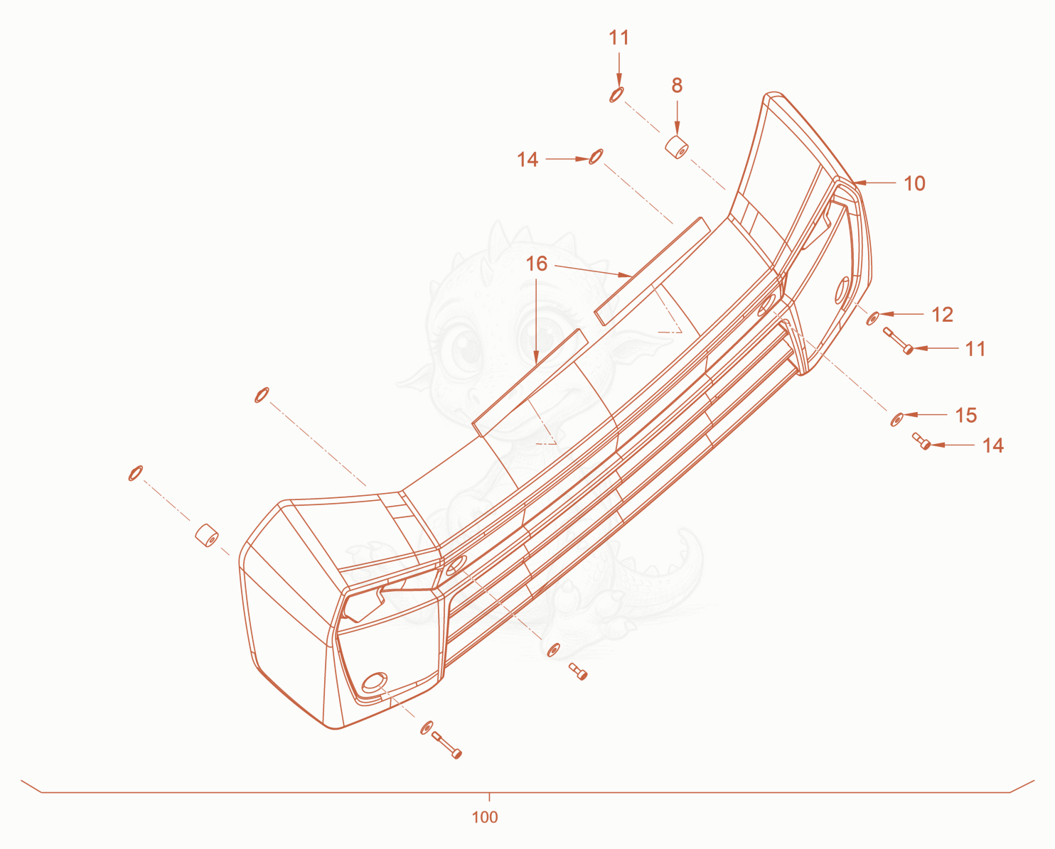 Exploded parts diagram of the canopies and covers of a Wacker Neuson RD24-100CE, with numbered balloons