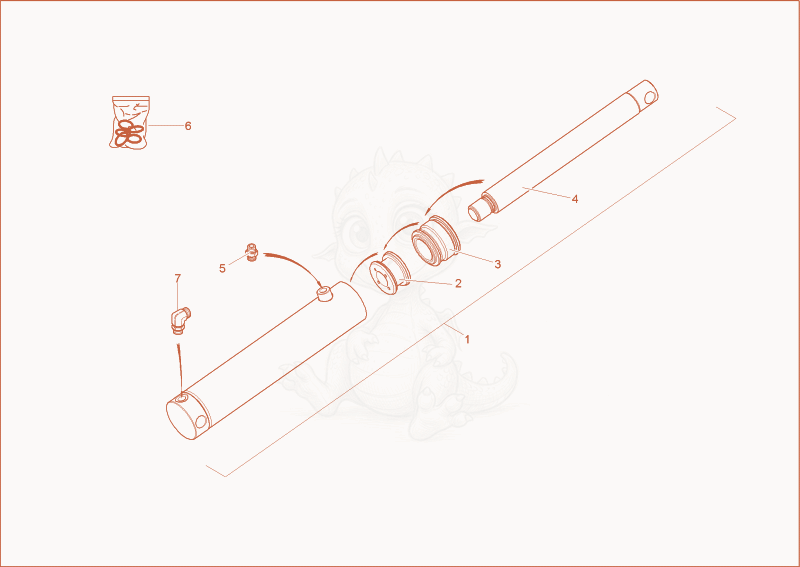 Despiece del TILT CYLINDER de una máquina Wacker Neuson TD18, con globos numerados