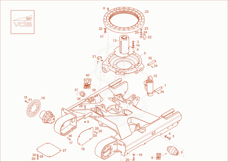 Despiece del TRACKLAYING GEAR (OPTION) de una máquina Wacker Neuson 2404, con globos numerados