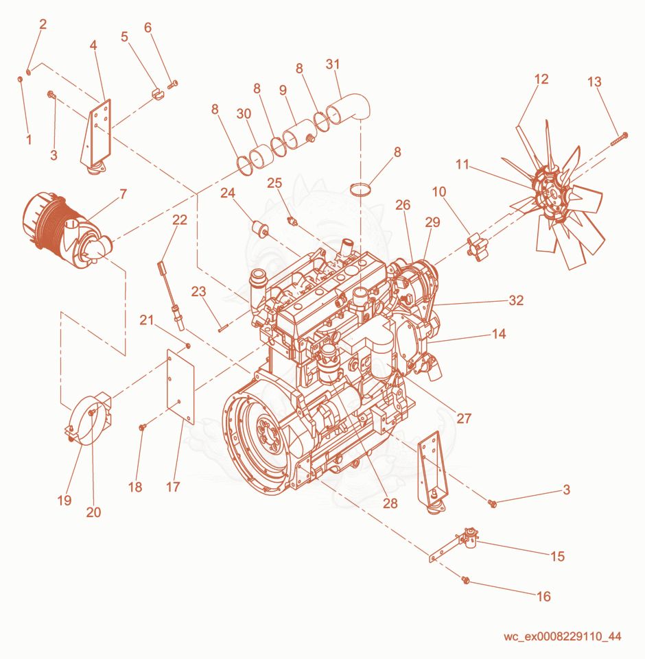 Exploded parts diagram of the Engine cpl. of a Wacker Neuson G50, with numbered balloons