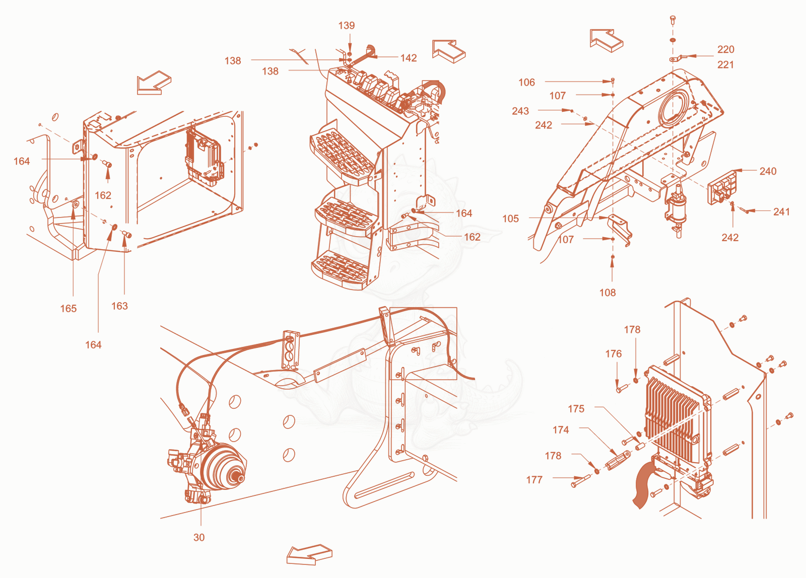 Exploded parts diagram of the electrical system of a Wacker Neuson RC110PUSROPS, with numbered balloons