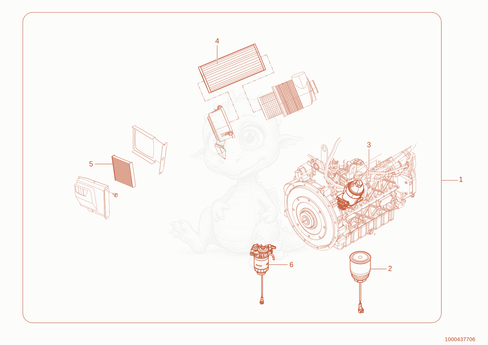 Exploded parts diagram of the maintenance kit of a Wacker Neuson TH627(418-02), with numbered balloons