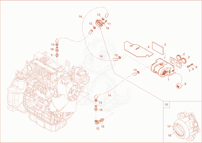 Exploded parts diagram of the heating of a Wacker Neuson ET16, with numbered balloons