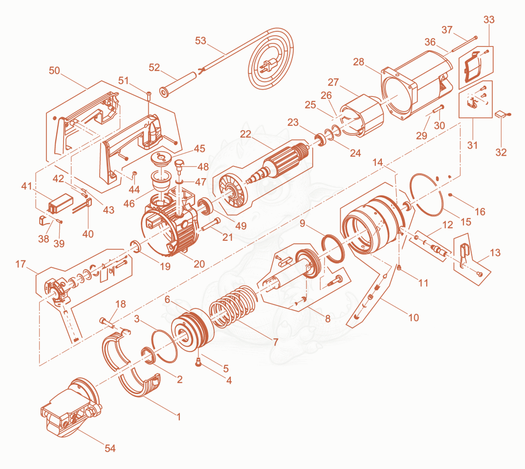 Exploded parts diagram of the Reinforcement Cutting Equipment of a Wacker Neuson RCP-20/120, with numbered balloons
