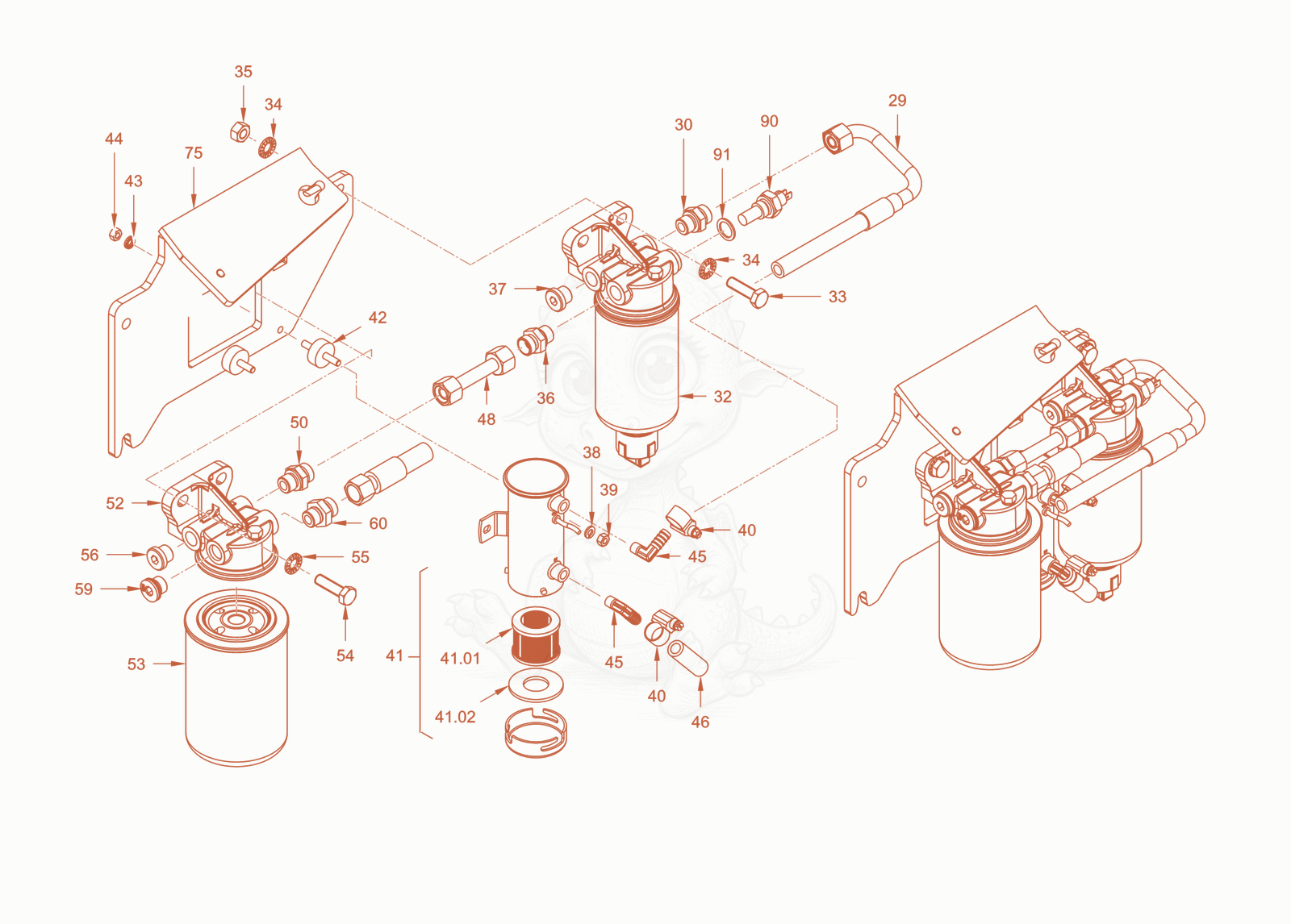 Exploded parts diagram of the fuel system of a Wacker Neuson RD40-130CDPF, with numbered balloons