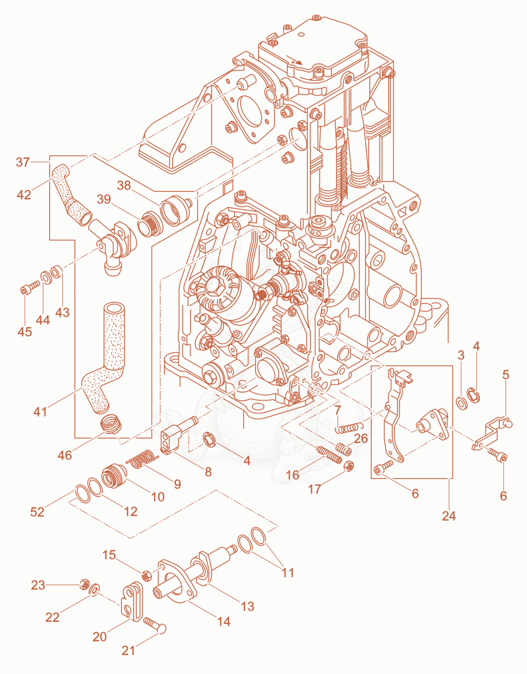 Exploded parts diagram of the Breather, Governor of a Wacker Neuson DPU6555HES, with numbered balloons