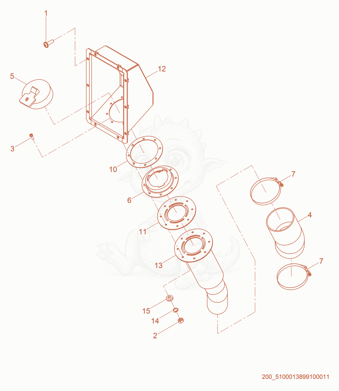 Exploded parts diagram of the Fuel Fill Port of a Wacker Neuson G625, with numbered balloons