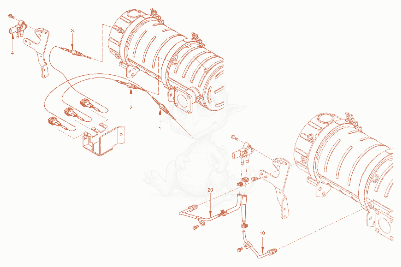 Exploded parts diagram of the exhaust aftertreatment of a Wacker Neuson RD40-130CDPF, with numbered balloons