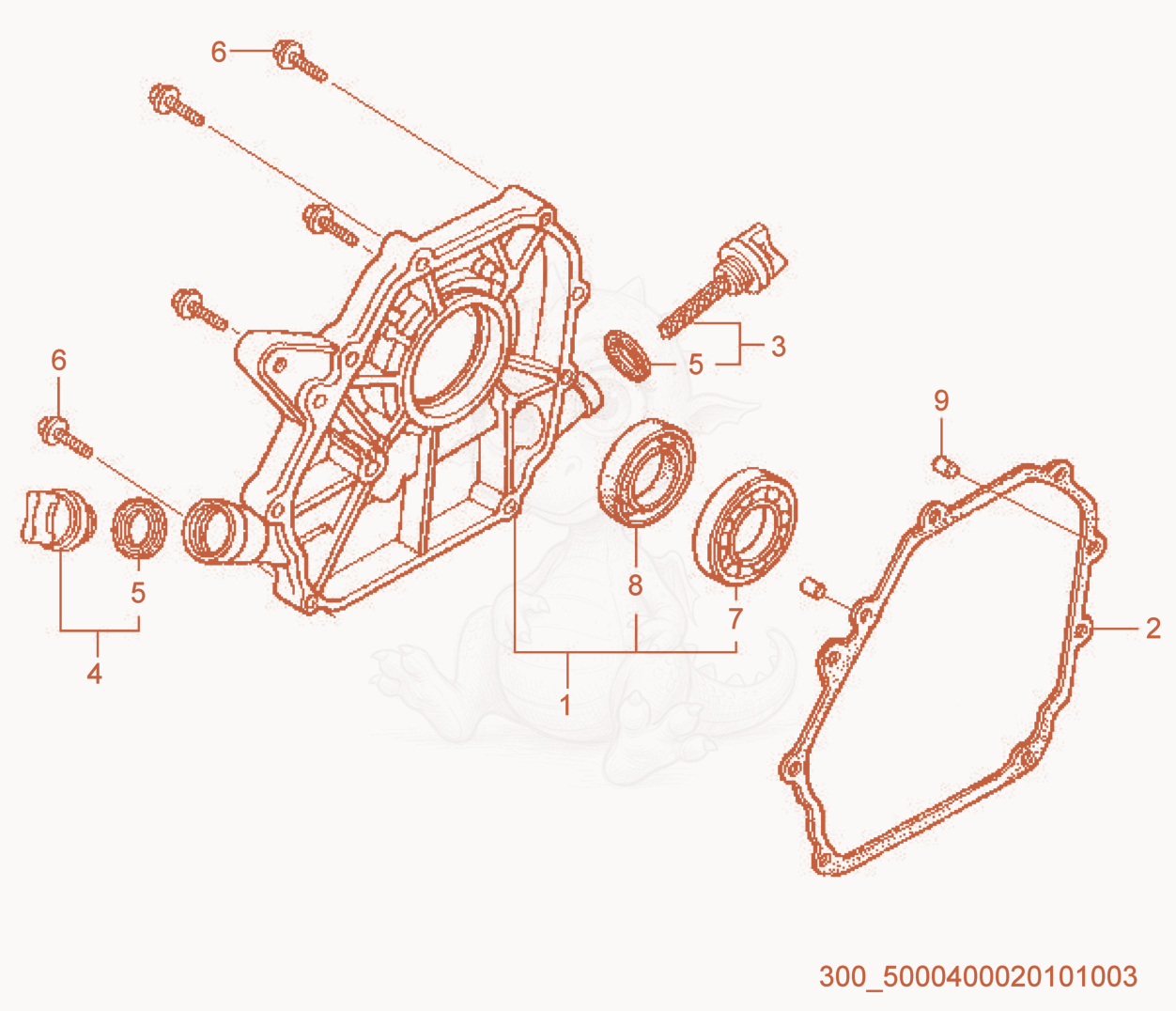 Exploded parts diagram of the Crankcase Cover of a Wacker Neuson WP1235A, with numbered balloons