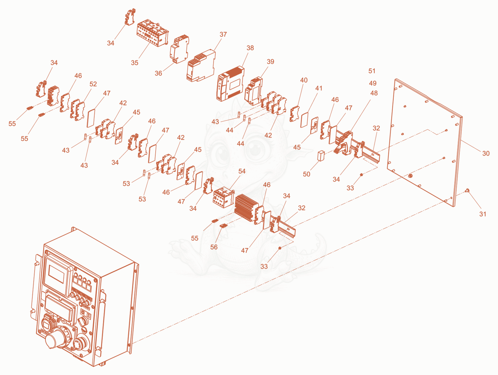 Exploded parts diagram of the control panel LTN5Yp, LTN5Ypa, LTN5Yk of a Wacker Neuson LTN5YP, with numbered balloons