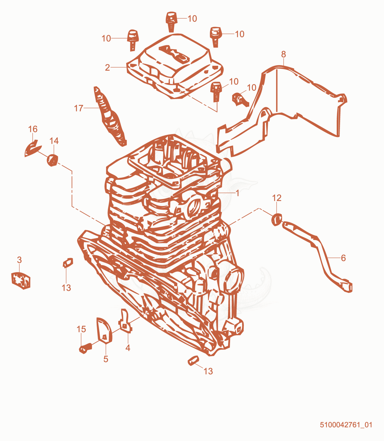 Exploded parts diagram of the Cylinder cpl. of a Wacker Neuson BV50A-H, with numbered balloons