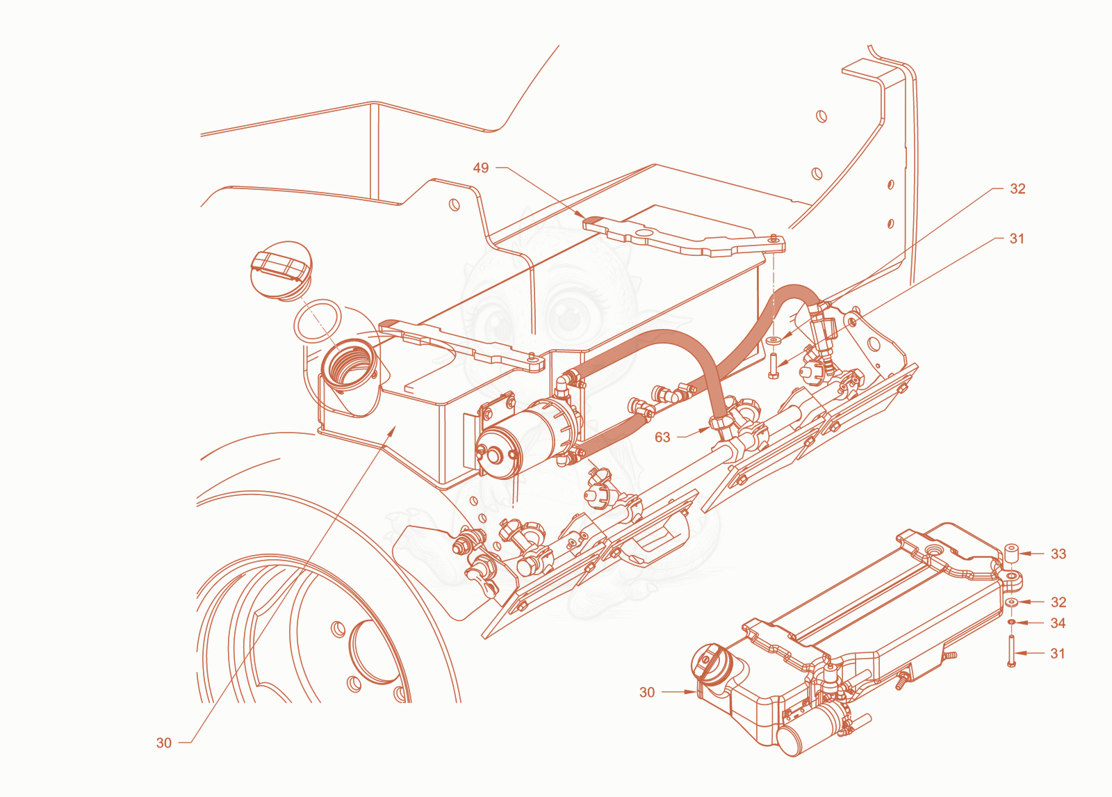 Exploded parts diagram of the additive sprinkling of a Wacker Neuson RD24-100CUS, with numbered balloons