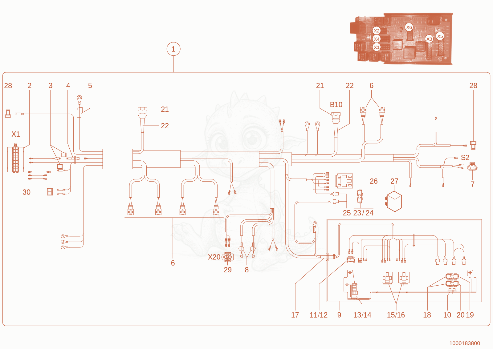 Exploded parts diagram of the main harness of a Wacker Neuson 1150, with numbered balloons