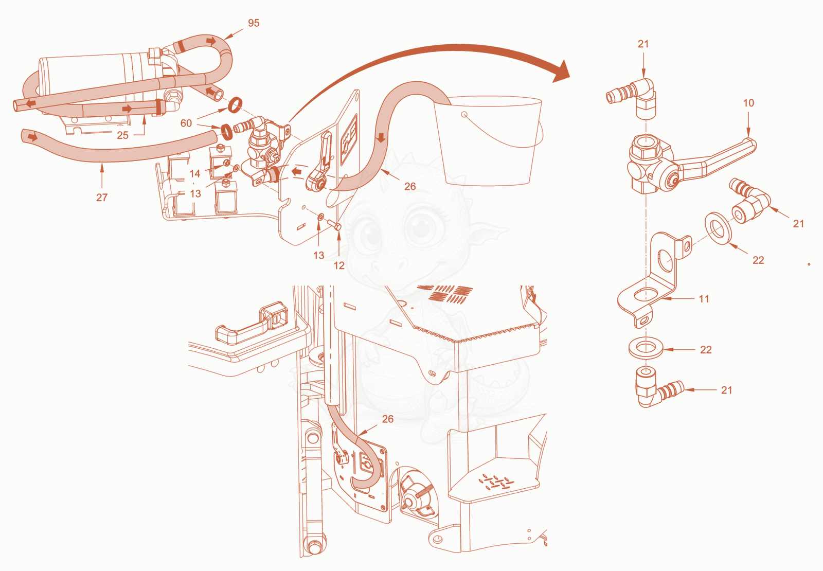 Exploded parts diagram of the antifreezing device of a Wacker Neuson RD24-100E, with numbered balloons