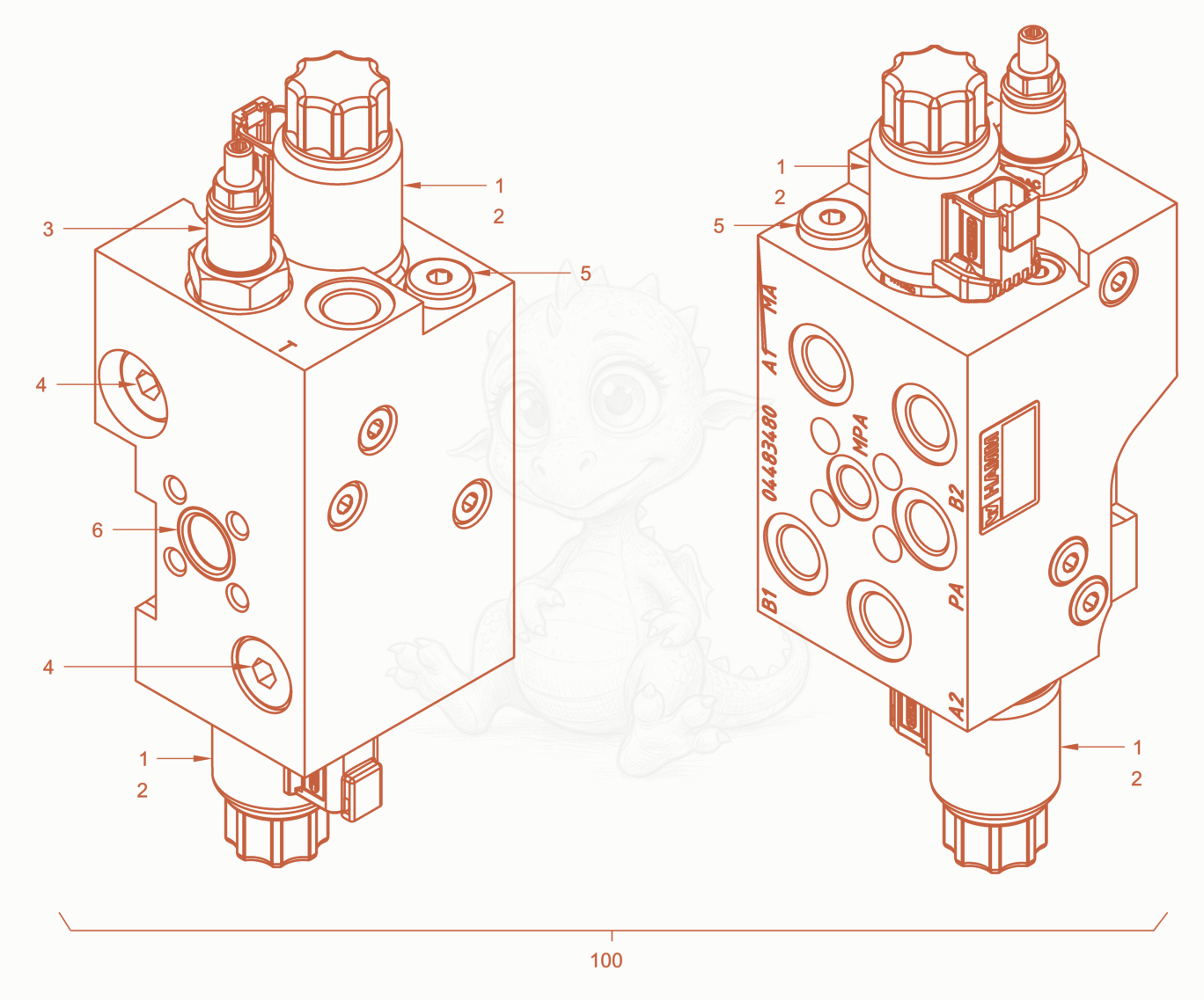 Exploded parts diagram of the valve block of a Wacker Neuson RD28-120DPF, with numbered balloons