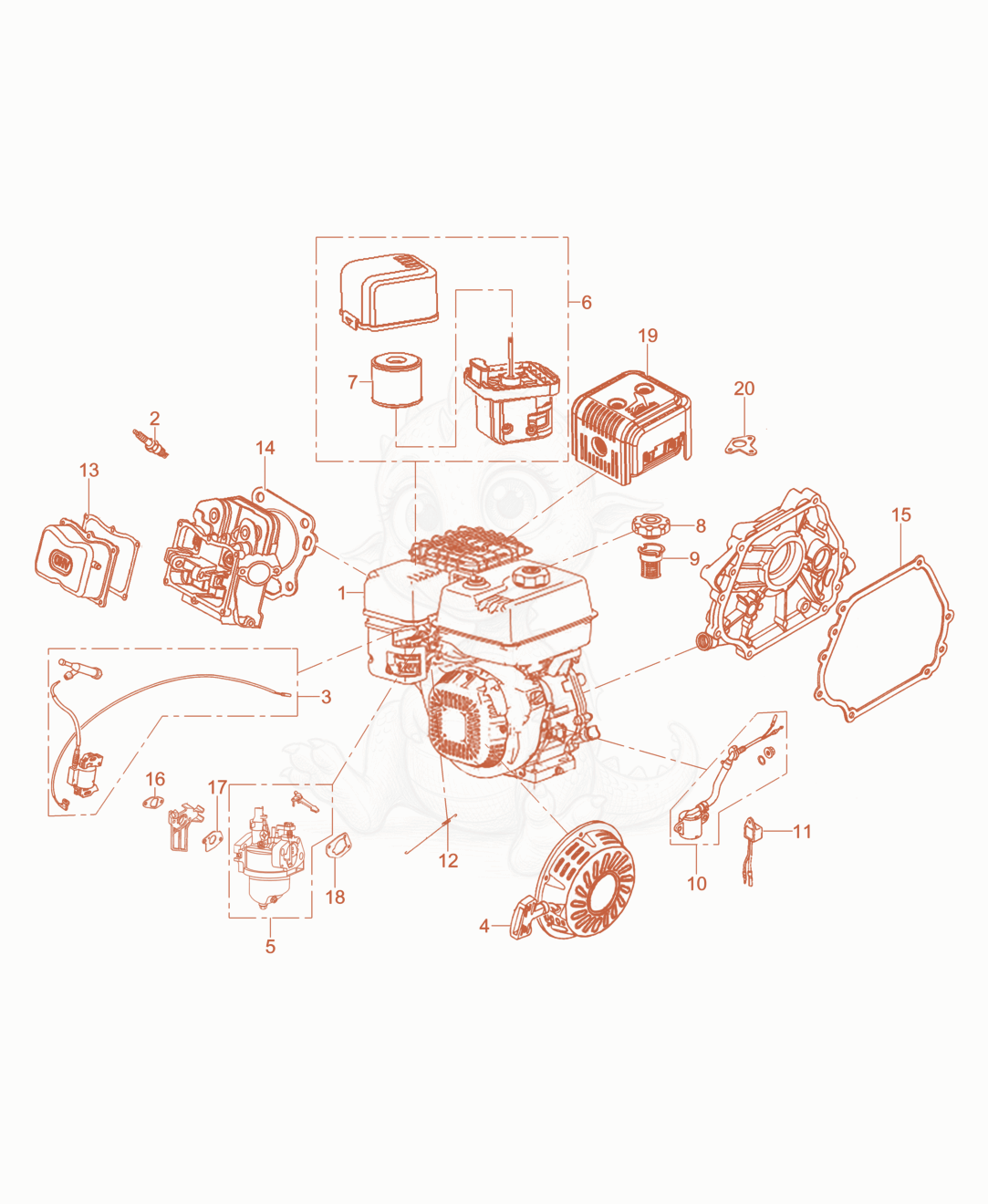Exploded parts diagram of the Engine of a Wacker Neuson MDP3X, with numbered balloons