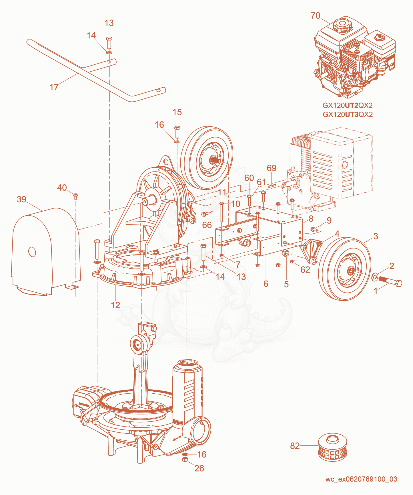 Despiece del Pump cpl. de una máquina Wacker Neuson PDT3A, con globos numerados