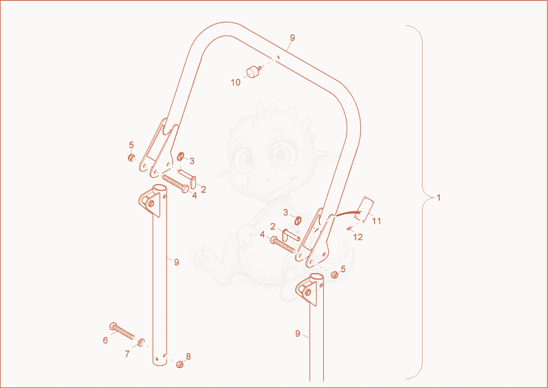 Despiece del overroll bar de una máquina Wacker Neuson 3501AA, con globos numerados