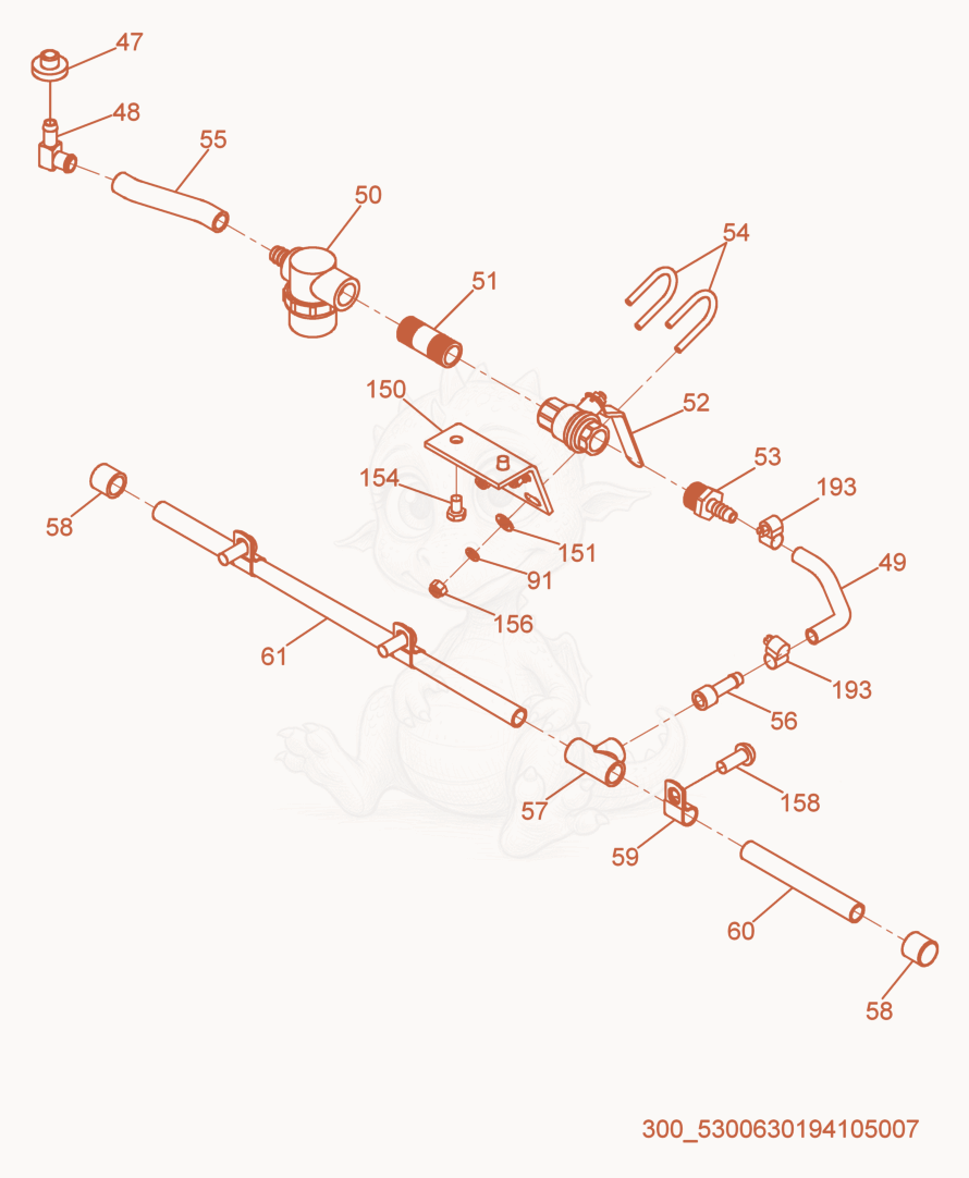 Exploded parts diagram of the Water System cpl. of a Wacker Neuson RS600, with numbered balloons