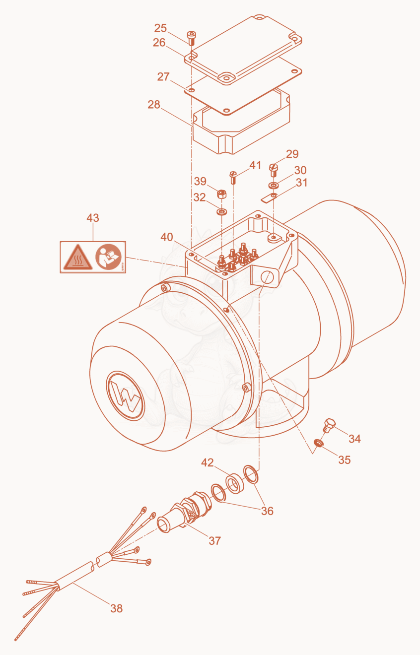 Exploded parts diagram of the External Vibrator cpl. of a Wacker Neuson AR51/3/230, with numbered balloons