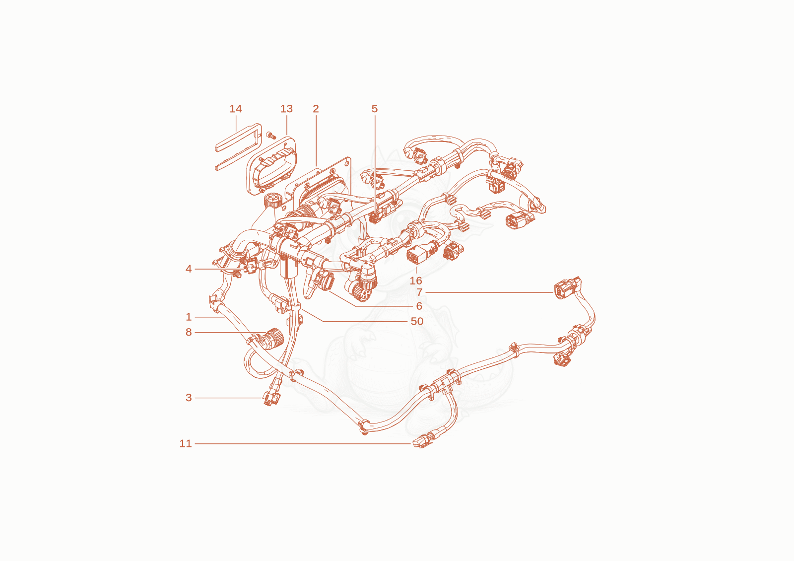 Exploded parts diagram of the wiring harness engine of a Wacker Neuson WL34, with numbered balloons