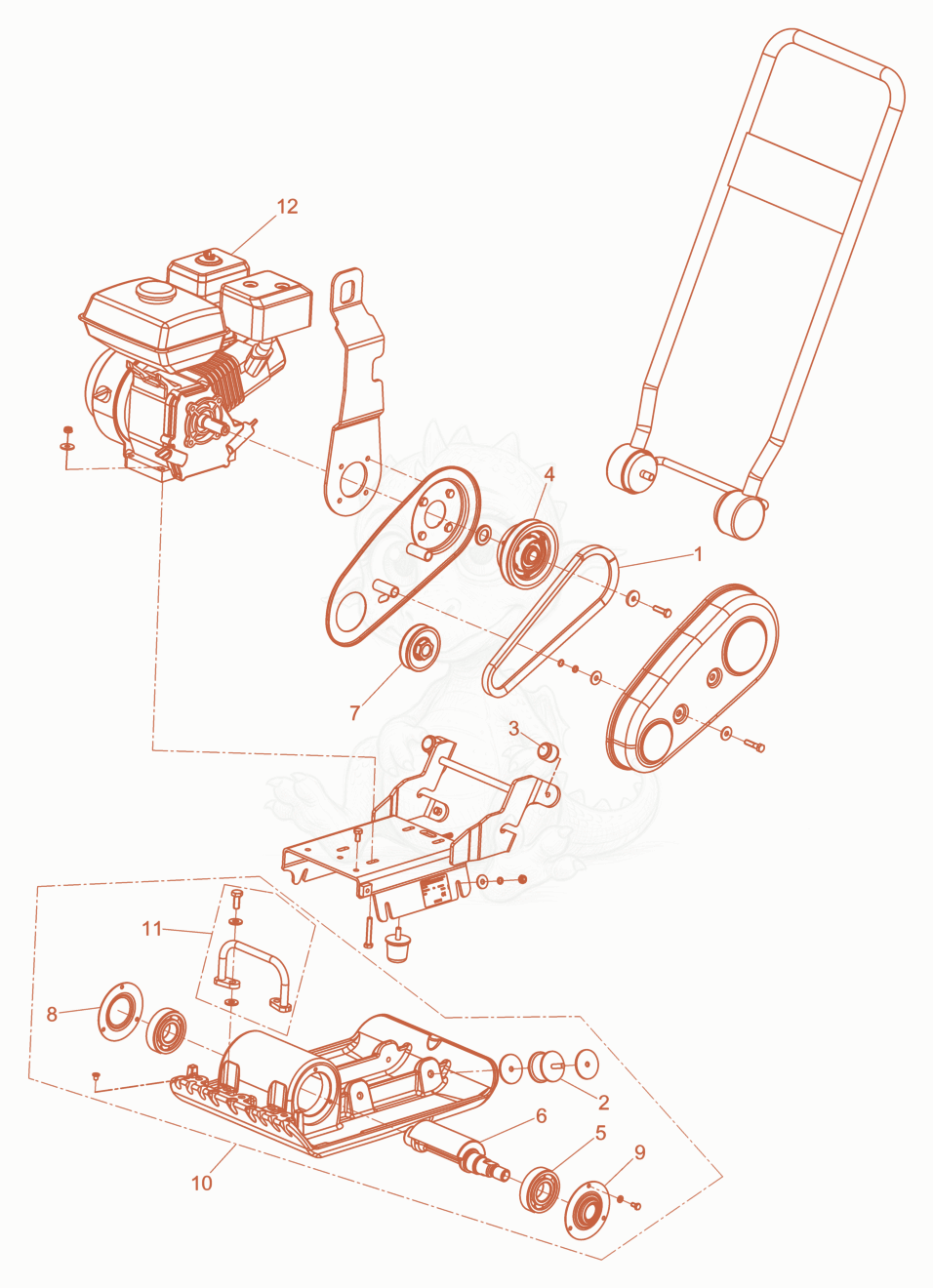 Exploded parts diagram of the Vibration Plate cpl. of a Wacker Neuson MP12-CN, with numbered balloons