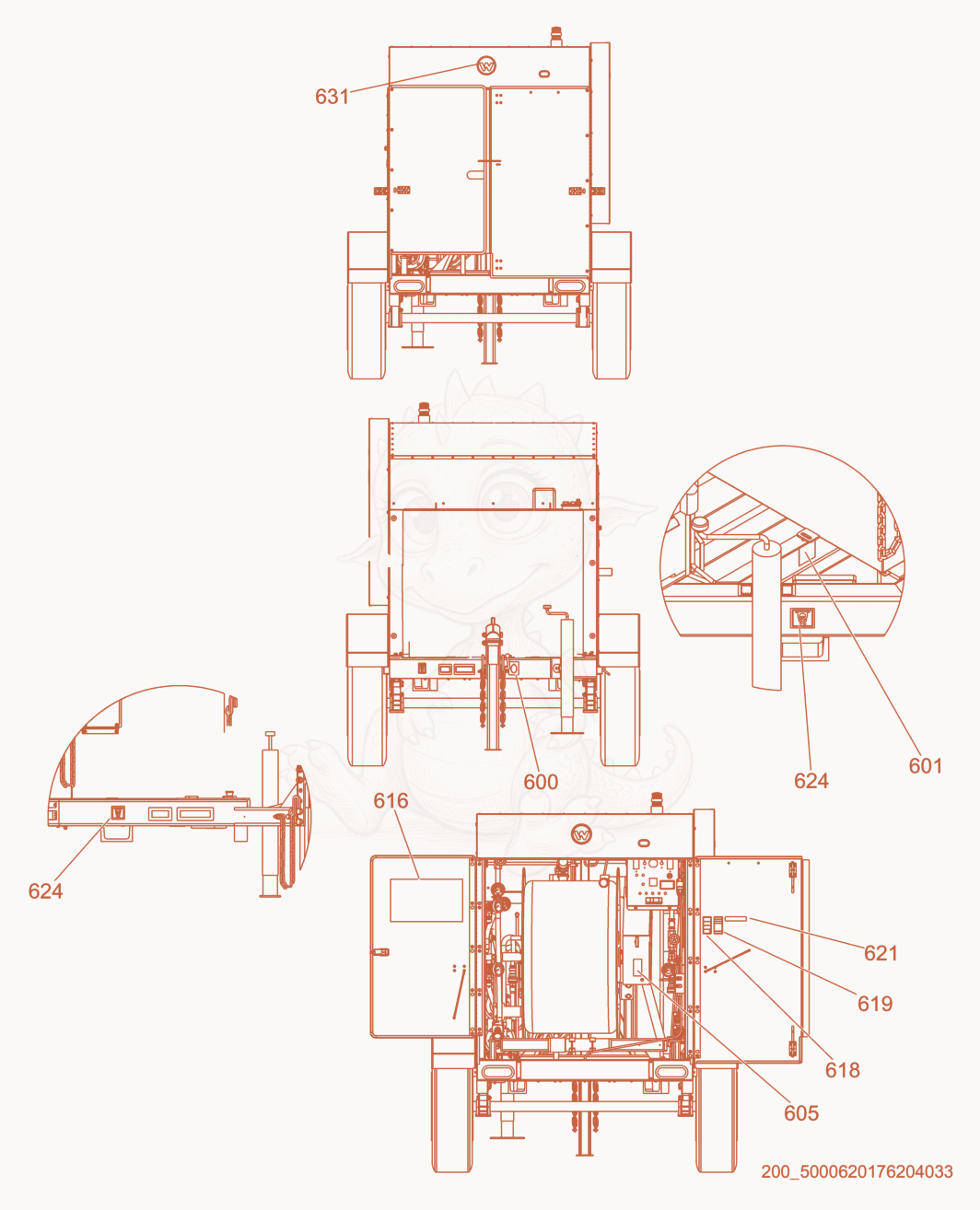 Exploded parts diagram of the Labels of a Wacker Neuson E3000ES, with numbered balloons