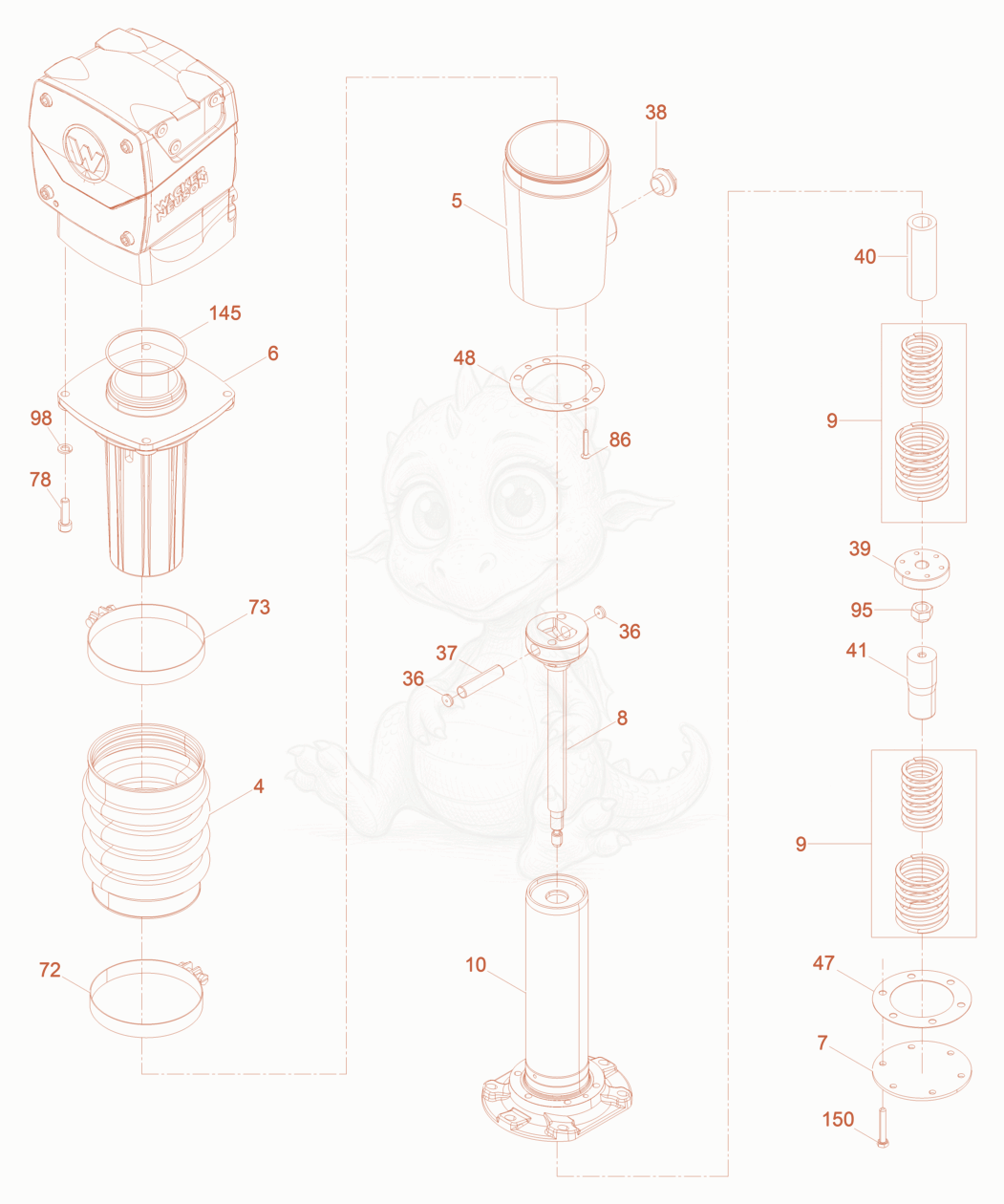 Despiece del Cylinder guide de una máquina Wacker Neuson AS50, con globos numerados