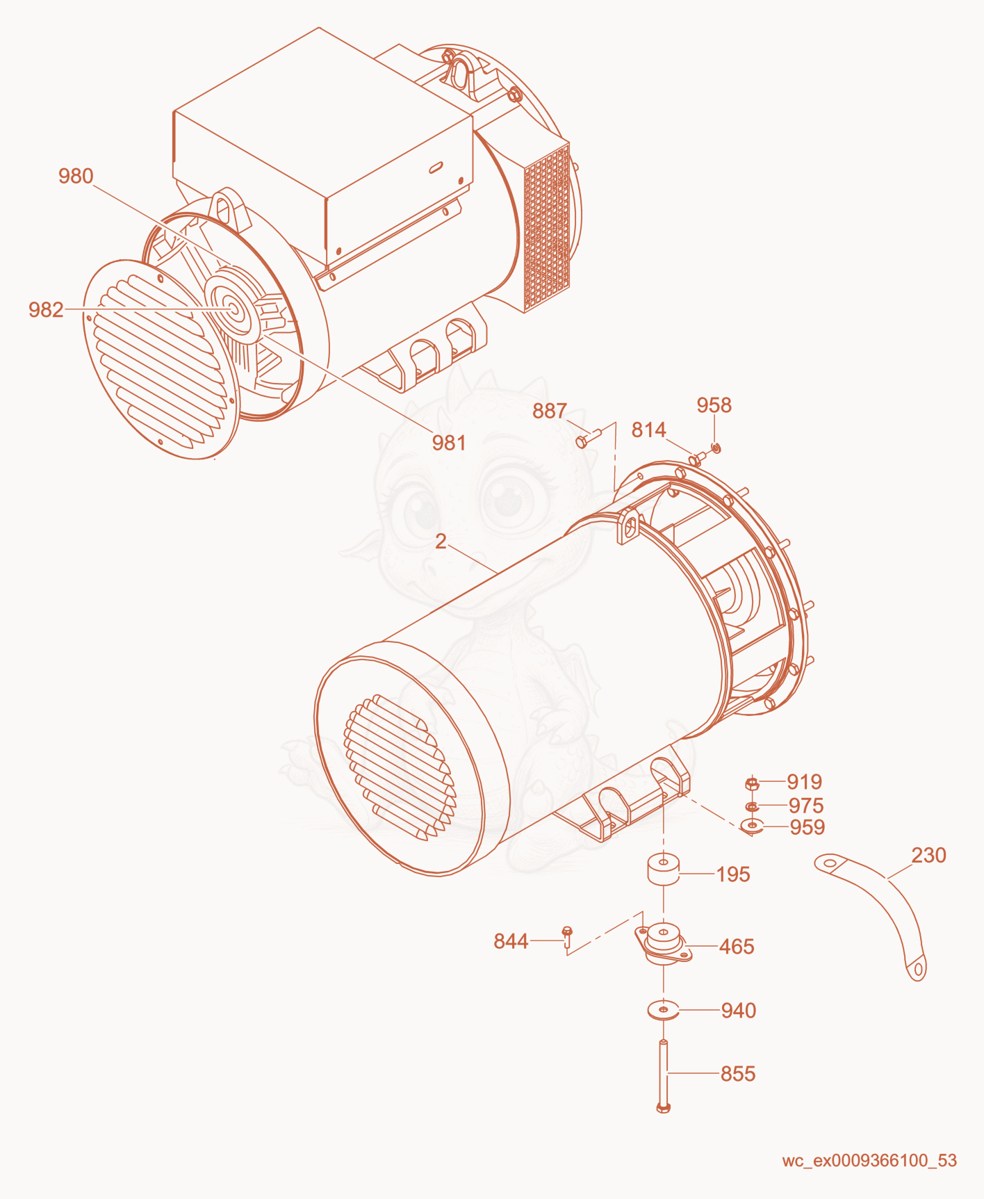 Exploded parts diagram of the Generator Mount cpl. of a Wacker Neuson G85, with numbered balloons