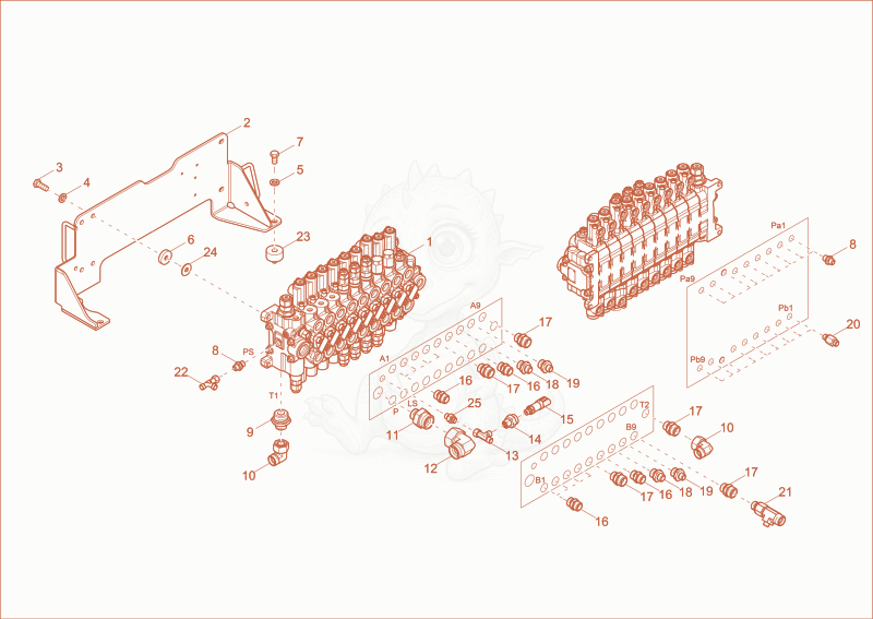 Exploded parts diagram of the CONTROL VALVE 1 of a Wacker Neuson ET58, with numbered balloons