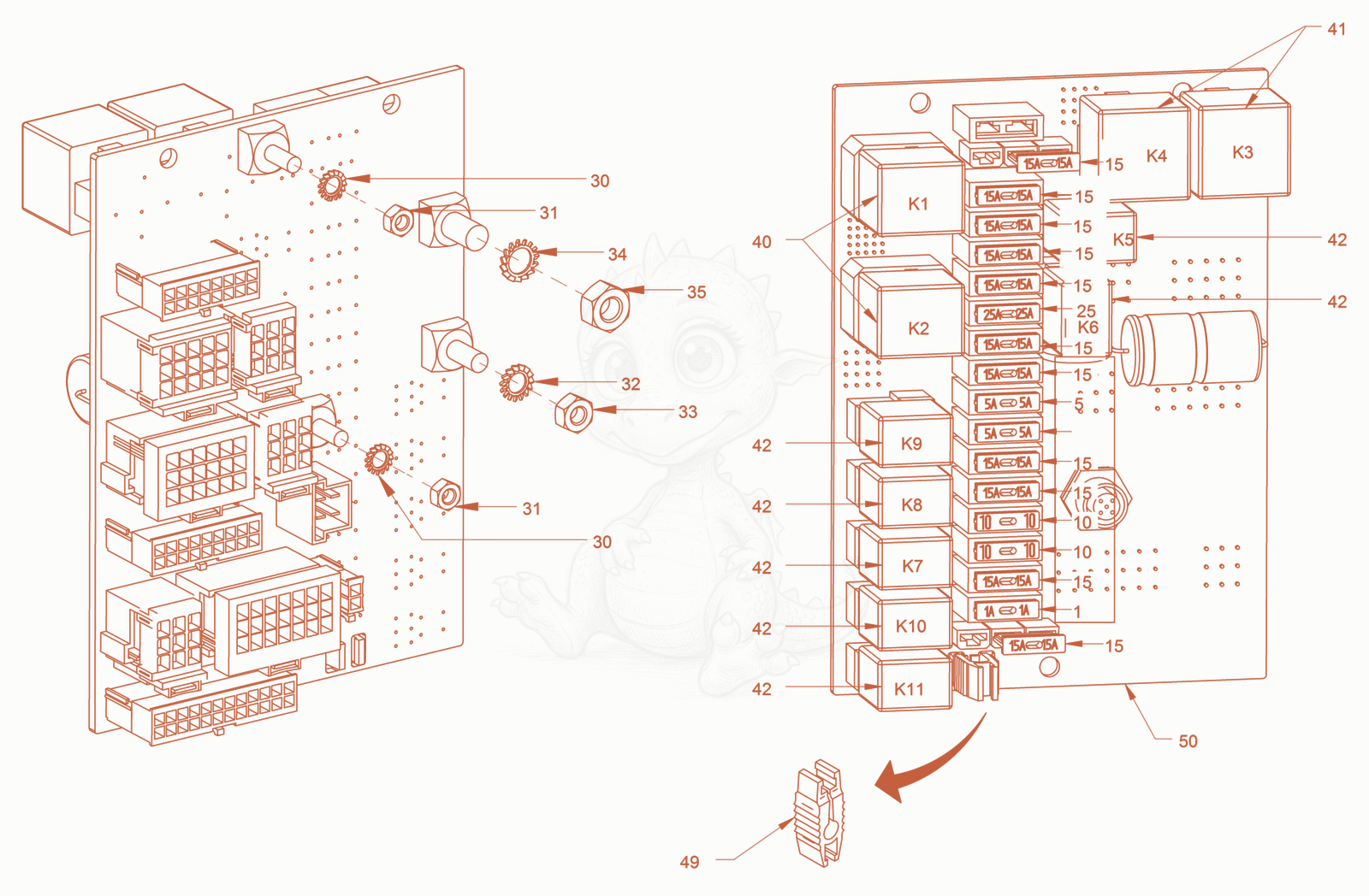 Exploded parts diagram of the electrical system of a Wacker Neuson RD24-100O, with numbered balloons