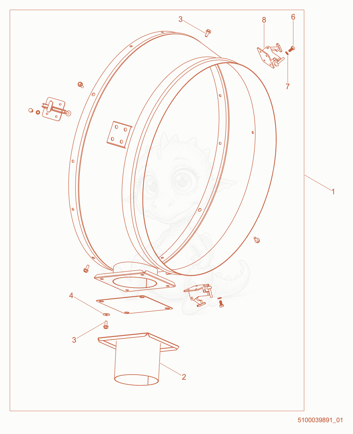 Exploded parts diagram of the Duct adapter, 1 x 20 of a Wacker Neuson HI400HDG, with numbered balloons